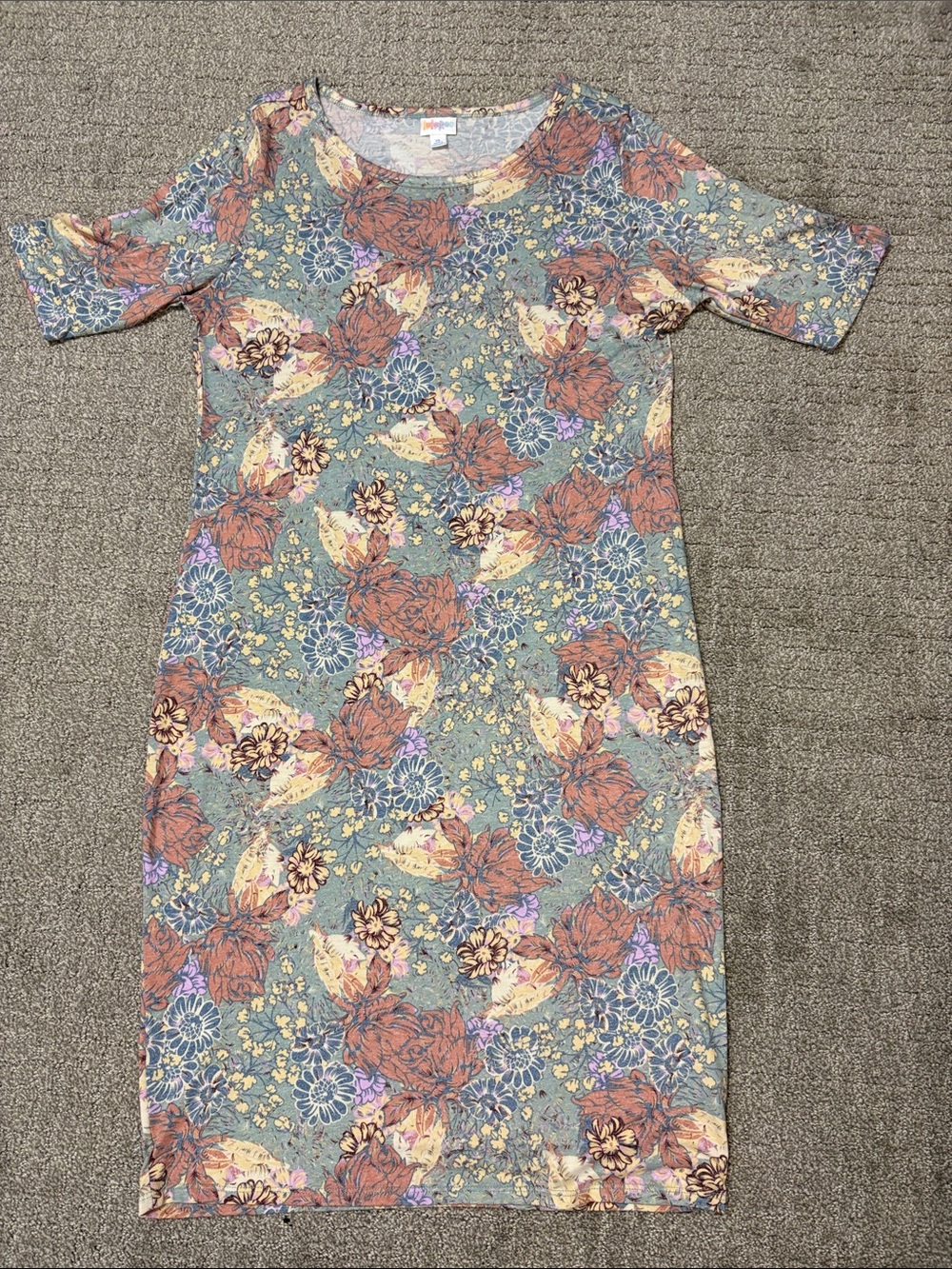 Floral Scoop-Neck Midi Dress in Sage and Rust